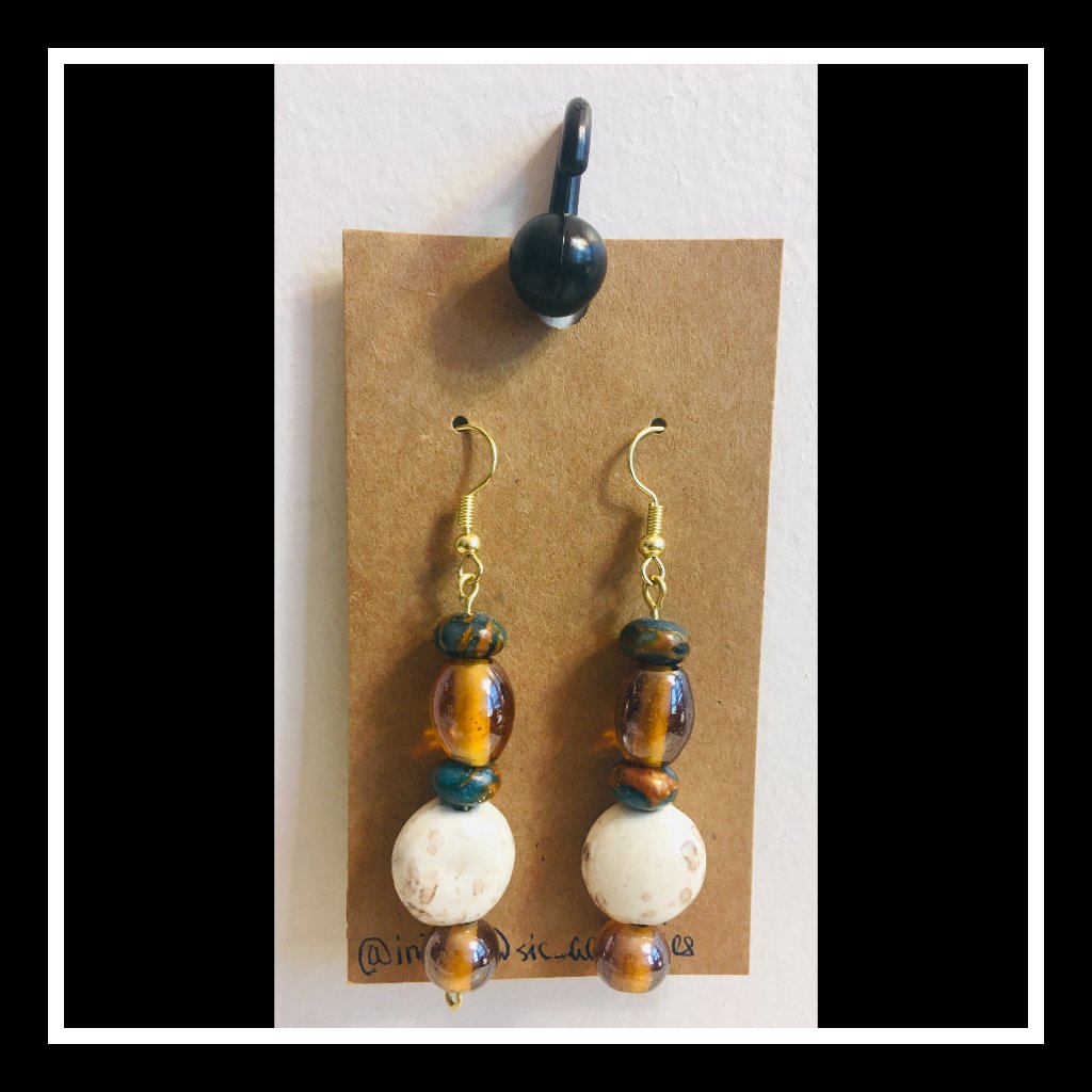 Brown Kissed Seashell Handmade Drop Down Earrings